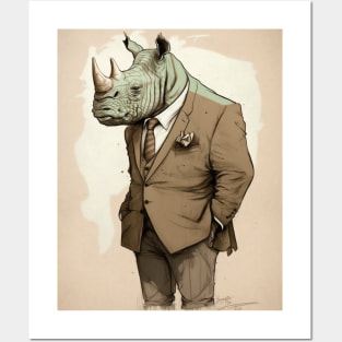 Dapper Rhino in a Suit Fashion Sketch Posters and Art